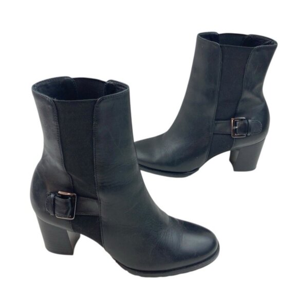 *Cole Haan Boots Womens Size 5B Black Leather Ankle Heeled Quiet Luxury Academia - Picture 6 of 14